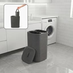 INDECOR Wasmand 90 Liter – 2 Vakken Wassorteerder – Met Deksel – Opvouwbare Wasbox – Antraciet — thumbnail 1