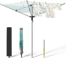 Opvouwbare droogmolen - Buiten droger - Kleding drogen - Paraplu ontwerp - 40 meter lijn - Zilver — thumbnail 1