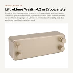 Dailygoods- Waslijn Uittrekbaar 4,2 m - Wanddroger - Roestvrij Staal - Compact - 30 kg Draagkracht - Inclusief Bevestigingsmateriaal - Droogrek — thumbnail 1