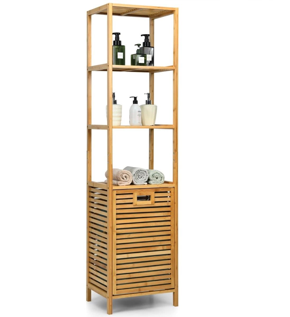 Wasmand Kast - Badkamerkast - Opbergmeubel - Wassorteerder - Kast met Wasmand - Zwart + Natuurlijke kleur — afbeelding 1
