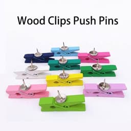 Houten Clips Punaises - Decoratieve Spelden - Foto's Ophangen - Combinatie Clip & Pin - 35 cm - Geassorteerd — thumbnail 2