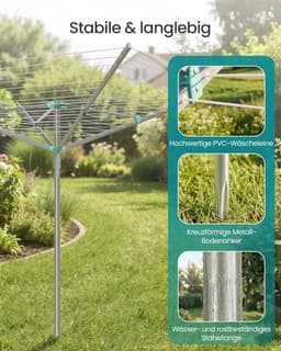 SONGMICS wasspin, wasrek, draaibar, opvouwbaar, buiten, tuin, met wasklemmen, beschermhoes, zilver, 60 m waslijn, voor 6 wasbeurten LLR308EZ01 — thumbnail 4