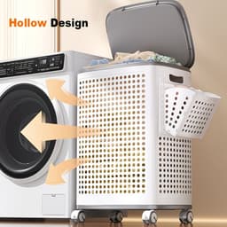 Opvouwbare Wasmand met Wielen, Deksel en Uitneembare Binnenzak – Ruimtebesparende Wasbox met Ventilatie voor Badkamer en Wasruimte — thumbnail 4