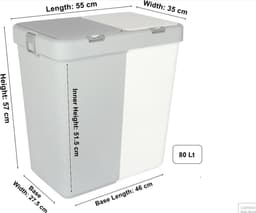 Wasmand - Wassorteerder - Wasmand opvouwbaar - Wasbox - Wasmand met touch deksel - Sumpas Wasmand - 2 vakken -80 Liter - 100% gerecycled plastic - Grijs/Wit — thumbnail 2