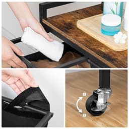Wassorteerder met 4 afneembare zakken, plank en wielen - 4x 39,8 liter - Sorteerwasmand voor kleur en materiaal - Inklapbare waswagen met handvatten - Bruin/zwart — thumbnail 5