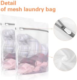 Dailygoody - Wasnet voor wasmachine - Waszak voor fijne was - Verborgen ritssluiting - Wit - Geschikt voor kleding en reizen - 4 stuks waszakken voor — thumbnail 5