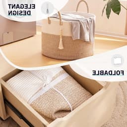 Grote Vlechtwerk Wasmand van 65 Liter, Opbergmand voor Dekens en Speelgoed, Ideaal voor Woonkamer en Kinderkamer, 50 x 33 cm, Bruin — thumbnail 2