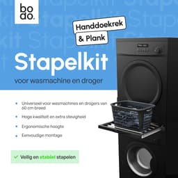 Bodo® Stapelkit - Tussenstuk met Handdoekhouder en Plank - Wasmachine en Droger - Zwart — thumbnail 2