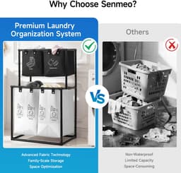 Wasmand 4 vakken-Wasmanden met 4 Afneembare Zakken -Duurzaam Materiaal- Inklapbaar Ontwerp- Dubbellaagse -Eenvoudige Installatie. — thumbnail 5