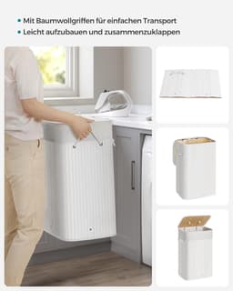 Bamboe Wasmand - 72 liter - 60 cm hoog - Met Uitneembare Katoenen Waszak - wit — thumbnail 4