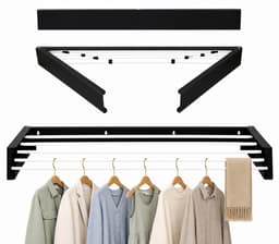 Movela® Wanddroogrek - Wanddroogrek - Droogrek Inklapbaar - Wasrek Hangend - Wasrek muur - Kledingstang - Wasrek Ophangbaar - Inklapbaar - Zwart — thumbnail 1