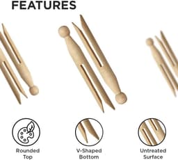 Houten Wasknijpers - Dolly Haringen - Kleding Ophangen - Onbehandeld Berkenhout - 11 cm - Natuurlijk — thumbnail 4
