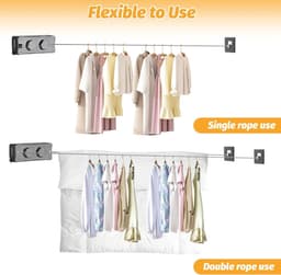 Uittrekbare Waslijn - Wand Waslijn - Kleding Drogen - Verstelbare Spanning - 51 Meter - Grijs — thumbnail 5