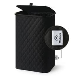 MAZAZU Wasmand met Deksel - Diamond Stitch - 100 Liter - Uitneembare Binnenzak - Bamboe Frame - Zwart - Opvouwbare Wasbox - 44x33x69 cm — thumbnail 5