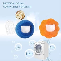 10 stuks Magische Haarverwijderingsspons - Haarabsorberende Spons voor de Was - Vlekverwijdering en Anti-Klitten Wasbal - Haarfilter - 6,5*6,5*5 cm - Voor Haarverwijdering in de Wasmachine - Oranje, Blauw — thumbnail 2