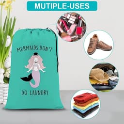 Livia home - Extra grote waszak - Opvouwbare opbergtas - Duurzaam en handig - Groene zeemeermin - Voor reizen en badkamer - 61×91 cm — thumbnail 2