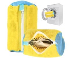 Schoenwaszak – Geel Blauw – 2 stuks – Afmeting 29×19×19 cm, 360° beschermend met rits, herbruikbaar – Geschikt voor wasmachine schoonmaak van schoenen