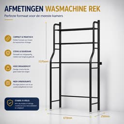 MeubelsvanJoep wasmachine ombouw rek zwart 159 x 67 x 25 cm - Wasmachine rek met opbergruimte zwart - Wasmachine rek bovenlader zwart - Wasmachine rek voorlader zwart - Toilet kast - Wc meubel - Wc kast — thumbnail 4