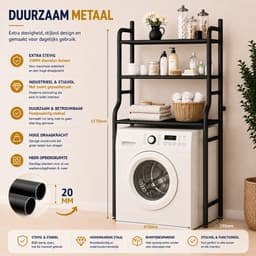 MeubelsvanJoep wasmachine ombouw rek zwart 159 x 67 x 25 cm - Wasmachine rek met opbergruimte zwart - Wasmachine rek bovenlader zwart - Wasmachine rek voorlader zwart - Toilet kast - Wc meubel - Wc kast — thumbnail 3