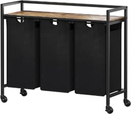 Wasmand Met Wielen 95 Liter 2 Vakken Uitschuifbare Wasmand Met Grote Bovenplank 2 Uitneembare Zakken En Handgrepen Was Sorter Voor Wasruimte Slaapkamer Badkamer Zwart — thumbnail 1
