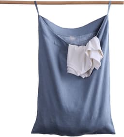 Hangende waszak, 100% linnen, ruimtebesparende waszak, deur hangende wasmand, tas voor badkamer, slaapkamer, kinderkamer, 70 x 50 cm, donkerblauw — thumbnail 1