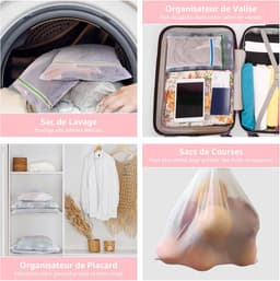 4 Waszakken voor de wasmachine: Vier waszakken in verschillende maten, geschikt voor diverse kledingstukken, waaronder jassen, broeken, overhemden, delicate onderkleding, ondergoed en sokken,roze — thumbnail 4