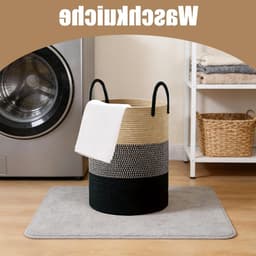 Gevlochten wasmand met handvat, rond en groot 38 x 50 cm, ideaal voor dekens, speelgoed en wasverzameling in woonkamer of wasruimte (driekleurig) — thumbnail 5