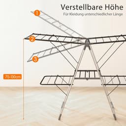 Wasdroger Toren - Droogrek - Ruimtebesparend Drogen - Inklapbaar En Verstelbaar - 141 x 58 x 130 cm - Zilver Grijs — thumbnail 2