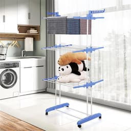 Droogrek Toren - Wastoren Opvouwbaar - Kleding Drogen - Ruimtebesparend Ontwerp - 4 Niveaus - Blauw Wit — thumbnail 4
