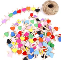 Houten wasknijpers 100 stuks natuur met jute touw voor fotokaarten decoratie — thumbnail 1