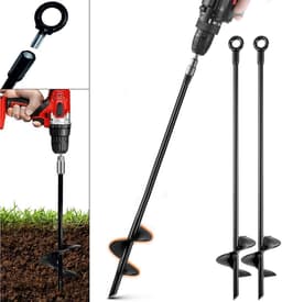 Set van 2 Grondankers - 46cm Zware Uitvoering - Grondpen met 7cm Spiraalblad - Stormbeveiliging voor Trampoline, Speeltoestel, Carport & Partytent - Massief Staal - Inclusief Afneembare Oogringen - Zwart — thumbnail 1