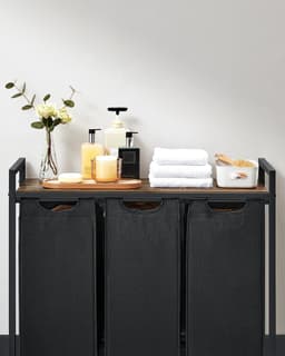 Innovastore Wasmand kast - Wasmand - Wasmand 3 vakken - Wassorteerder - Uitschuifbaar met plank - 114 liter - Zwart-Bruin — thumbnail 3