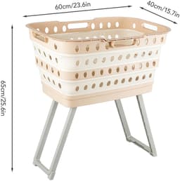 Opvouwbare Wasmand met Wielen en Poten – Grote Capaciteit Wasbox Inklapbaar met Rem & Handgrepen – Khaki — thumbnail 4