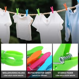 Wasknijpers met mand - Kledingklemmen droogrek - Was ophangen buiten - Winddicht ontwerp - 60 stuks - Kleurrijk — thumbnail 4