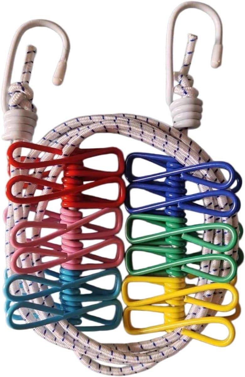 Reiswaslijn - Draagbaar Touw - Kleding Drogen - Winddicht met Clips - 1 Meter - Blauw Wit — afbeelding 1