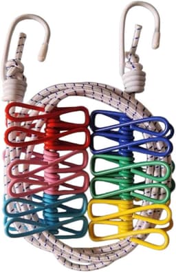 Reiswaslijn - Draagbaar Touw - Kleding Drogen - Winddicht met Clips - 1 Meter - Blauw Wit — thumbnail 1