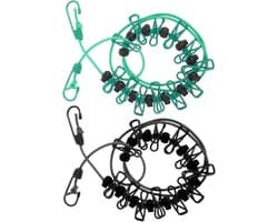 Waslijn met clips - Reis waslijn - Kleding drogen - Winddicht ontwerp - 2 stuks - Willekeurig