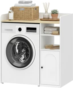 Wasmachine ombouw - Kast - Opbouwmeubel - Verhoger - Wasmachine meubel - Opbergkast - MDF - 93,5 B x 60 D x 100 H cm - Wit + Natuurlijk hout — thumbnail 4