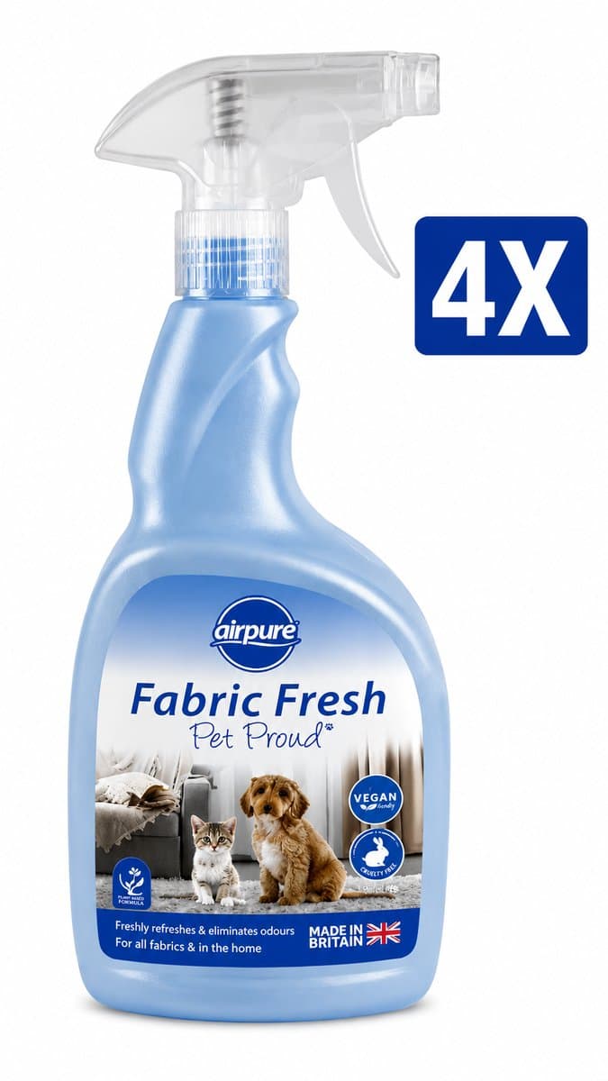 Airpure Textielverfrisser Pet Proud Huisdier 750 ml Spray - Set van 4 Flessen (3 L Totaal) - Geurneutralisator voor Beddengoed Gordijnen Kleding en Meubels - 100% Veganistisch en Dierproefvrij - Made in UK — afbeelding 1