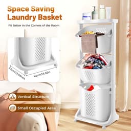 Wasmand met wielen, wassorteerder met verdiepingen, waswagen, wasverzamelaar, wassorteerder, plastic met legplank voor badkamer, wasruimte, keuken — thumbnail 2