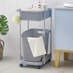 Opvouwbare Wasmand - Was Sorteerder Trolley - Kleding Sorteren - Met Wielen - Tweelaags - Kaki — thumbnail 2