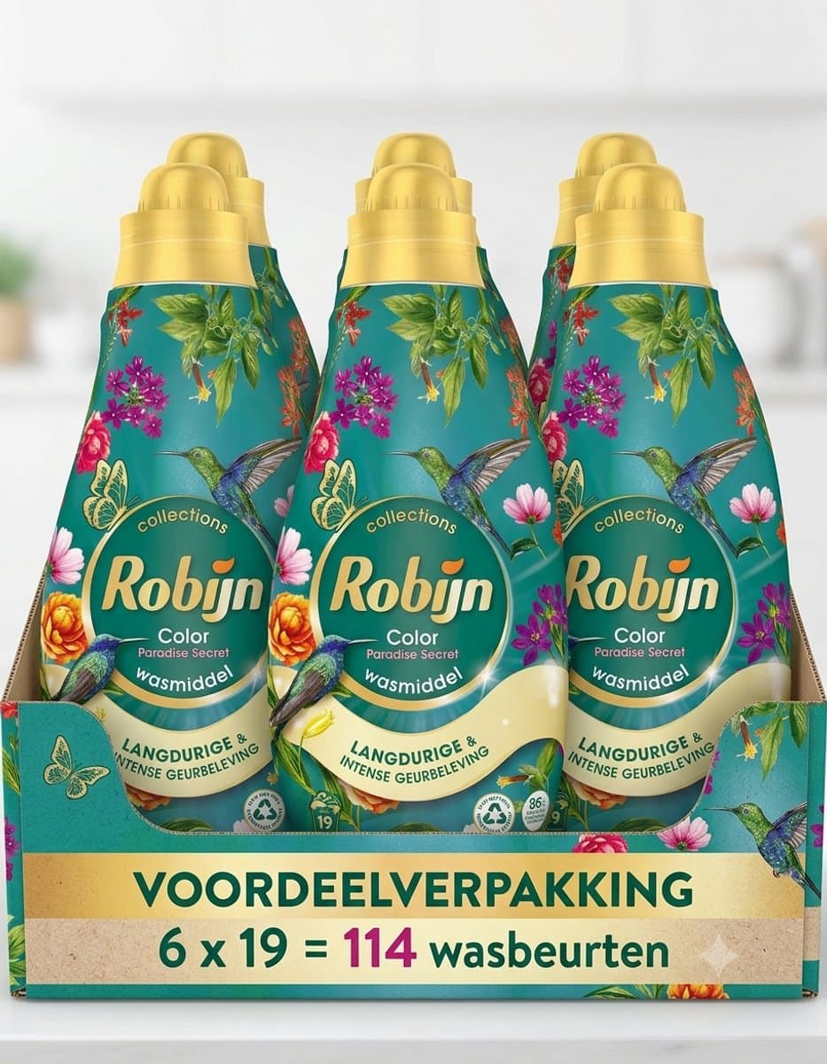 6 x Robijn - Klein & Krachtig Collections Color Paradise Secret - Vloeibaar Wasmiddel - 19 Wasbeurten - Wasmiddel - Kleurwas - Wasverzachter - Biologisch Afbreekbaar - Duurzaam — afbeelding 1
