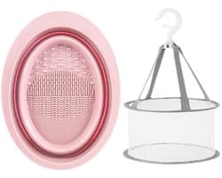 Dailygoods- Make-upborstelreiniger Eenvoudig te gebruiken - Siliconen Reinigingskom - Hangend Droognet - Snel drogend - Milieuvriendelijk Materiaal - Voor Make-up Spons/Puff - Borstelreiniger