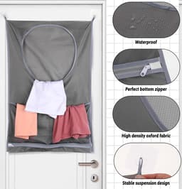 Dailygoods- Wasmand met deksel - Wasmand 3 vakken - Ruimtebesparend - Opvouwbaar - Roestvrij staal - 77 x 50 cm - Waszak — thumbnail 4