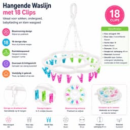 Hangende Waslijn met 18 Wasknijpers – Droogcarrousel voor Sokken, Ondergoed en Babykleding – Wit – Ø 33 cm – Ruimtebesparend Droogrek — thumbnail 3
