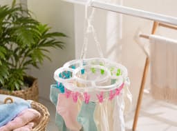 Hangende Waslijn met 18 Wasknijpers – Droogcarrousel voor Sokken, Ondergoed en Babykleding – Wit – Ø 33 cm – Ruimtebesparend Droogrek — thumbnail 5