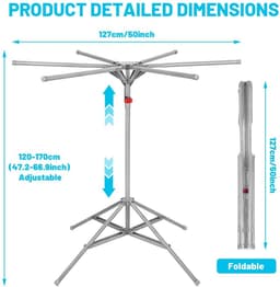 Dailygoods- Droogrek Uittrekbaar - Inklapbaar - Stabiel - Ruimtebesparend - 6 Vleugels - Voor Balkon/Binnen/Buiten - Wasrek — thumbnail 4
