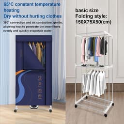 Elektrische Wasdroger - Verwarmd Droogrek - Snel Kleding Drogen - Opvouwbaar Met Deksel - 30 kg Capaciteit - Zwart — thumbnail 3