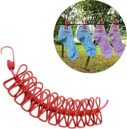 Verstelbare reis-waslijn, draagbaar, met klemmen, 12 stuks voor binnen en buiten (rood) — thumbnail 1