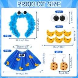 Volwassenen, meisjes, haarband met kruimelmonster + jupe in blauwe tule, voor Halloween, carnaval, cosplay — thumbnail 3